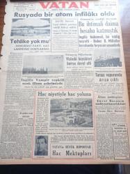 Vatan Gazetesi - 24 Eylül 1949 - Ahmet Emin Yalman - Rusya'da Bir Atom İnfilakı Oldu - Amerika Ayanında Yeni Askeri Yardım Teklifi Kabul Edildi - Birleşmiş Milletler'de Vişinski Büyükleri Barışa Davet Etti - İngiliz Vampir Tepkili Uçak Filosu Şehrimizde - Enver Hocanın Tasfiyesi Hazırlıkları - Hür Arnavut Komitesi - Hac Niyetiyle Hac Yoluna - Cumhurbaşkanı İsmet İnönü - Berlin Oteli Yazan Vicki Baum Yazı Dizisi - Doktor İlhami Masar - Marshall Planı Paraları Nerelerde Kullanılacak - Nuh'un Gemisi Peşinde Yazı Dizisi - Suriye Muhteliti Dün Geldi Galatasaray İle Karşılaşacak - Barbaros Kupası Yüzme Yarışları - Galatasaray Basketbol Takımı İran'a Çağırıldı - Hasan Kolonyası Losyonları Parfümleri - Tungsram Ampul -  Çapamarka - Derman Ağrı Kesici - Şehir Dram Tiyatrosunda Faust - Muhsin Ertuğrul - Vasfi Rıza Zobu