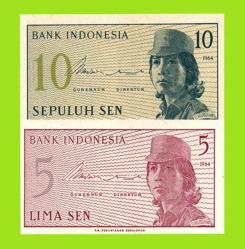 Endonezya Ülkesi 5/10 Sen 1964 yılı orjinal Yabancı Kağıt Para - ÇİL
