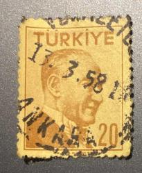 Mektup Zarfından Kesilmiş  / Postadan Geçmiş Pul Filateli - 13 Mart 1958 Damgalı - ATATÜRK, 20 PARA - Türkiye Cumhuriyeti