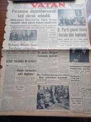 Vatan Gazetesi - 21 Eylül 1949 - Paramızın Düşürülmeyeceği Kati Olarak Anlaşıldı - Birleşmiş Milletler Genel Kurulunun Çalışmaları - İngiltere Dışişleri Bakanı Bevin - Amerika Dışişleri Bakanı Acheson - Amerika Maliye Bakanı Snyder - Refah Kurbanları Şehit Değilmiş - Adenauer Alman Kabinesini Kurdu - Atom Bombası Konferansı - Fuad Köprülü - Adnan Menderes - Refik Koraltan - Fevzi Lütfi Karaosmanoğlu - Samet Ağaoğlu - Elhamra Sineması - Berlin Oteli Yazan Vicki Baum Yazı Dizisi - Film Yıldızı Richard Dix Öldü - Saygısızlıkla Savaş Derneği Kongresi - Ali Saraçoğlu - Haşmet Orbay Meselesi - Simav Gölünün Kurutulması - Çapamarka - Radyolin Diş Macunu - Lili - Romac Termosları - Orion Termosları - Hollanda Kraliyet Hava Yolları