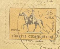 Mektup Zarfından Kesilmiş  / Postadan Geçmiş Pul Filateli - 1973 Damgalı - ATLI ATATÜRK ANKARA, 25 KURUŞ - Türkiye Cumhuriyeti