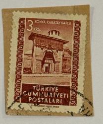 Mektup Zarfından Kesilmiş  / Postadan Geçmiş Pul Filateli - Damgalı - KONYA KARATAY KAPISI - 3 KURUŞ - Türkiye Cumhuriyeti