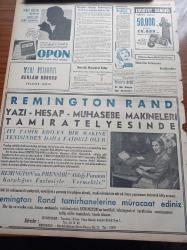 Yeni İstanbul Gazetesi - 8 Şubat 1956 - Fransız Başvekili Guy Mollet Cezayir Meselesini Halle Uğraşıyor - Amerikan Mali Müşavir Randall'ın Müphem Beyanatı - Makarios'un Kıbrıs'a Dair Teklifleri Ve Türk Görüşü - Reşad Nuri Darago - İstanbul Umum Kıraathaneci Kahveci İçkisiz Gazinocular Büfeciler Ve Müstahdemleri Derneği - Kurtuluş Savaşı'nın Deniz Destanları - Gog Yazan Giovanni Papini Yazı Dizisi - İstanbul Üniversitesi Edebiyat Fakültesindeki Profesör Arif Müfit Mansel - Gizli Vazife Aşk Ve Macera Romanı - Kıbrıs'taki Nümayişlerde Bir Rum Talebe Öldü - Milli Piyango - - General Motors Kumpanyası 1956 İmalat Programını Azalttı - İzmir Fuarı İçin Hazırlıklar - Televizyon Cihazlarının Satışı Artıyor - İstanbul Belediyesi Şehir Tiyatrosu - Doktor Bradshaw Kızıl Çin Hapishanelerinde Geçirdiği Macerayı Anlatıyor - Milli Futbolcular Ankara'ya Gidecekler - Şükrü Gülesin- Lefter Küçükandonyadis - Mithatpaşa Stadı - Remington Rand Daktilo - Opon Ağrı Kesici - Tokalon Krem