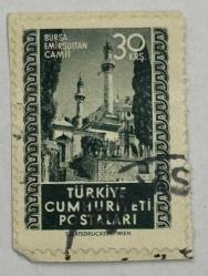 Mektup Zarfından Kesilmiş  / Postadan Geçmiş Pul Filateli - Damgalı -BURSA EMİRSULTAN CAMİİ - 30 KURUŞ - Türkiye Cumhuriyeti
