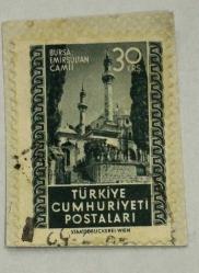 Mektup Zarfından Kesilmiş  / Postadan Geçmiş Pul Filateli - Damgalı -BURSA EMİRSULTAN CAMİİ - 30 KURUŞ - Türkiye Cumhuriyeti