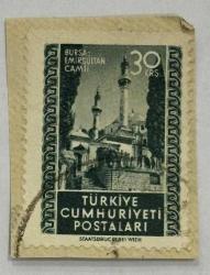 Mektup Zarfından Kesilmiş  / Postadan Geçmiş Pul Filateli - Damgalı -BURSA EMİRSULTAN CAMİİ - 30 KURUŞ - Türkiye Cumhuriyeti