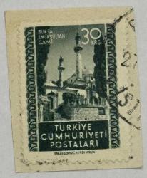 Mektup Zarfından Kesilmiş  / Postadan Geçmiş Pul Filateli - İstanbul Damgalı -BURSA EMİRSULTAN CAMİİ - 30 KURUŞ - Türkiye Cumhuriyeti