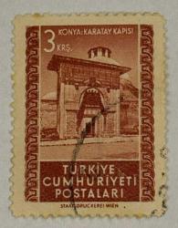 Mektup Zarfından Kesilmiş  / Postadan Geçmiş Pul Filateli - Damgalı - KONYA KARATAY KAPISI - 3 KURUŞ - Türkiye Cumhuriyeti