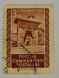 Mektup Zarfından Kesilmiş  / Postadan Geçmiş Pul Filateli - Damgalı - KONYA KARATAY KAPISI - 3 KURUŞ - Türkiye Cumhuriyeti