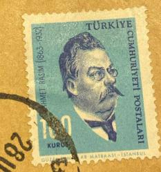 Mektup Zarfından Kesilmiş  / Postadan Geçmiş Pul Filateli - Damgalı - AHMET RASİM, 100 KURUŞ - Türkiye Cumhuriyeti