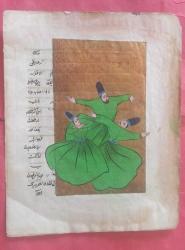 Minyatür : Eski El Yazma Yaprağına Mevlevi Semazenler Minyatürü