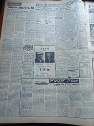 Vatan Gazetesi - 1 Nisan 1954 - Diyarbakır'daki Seçim Kavgası İçin Ciddi Tedbirler Alındı - Başbakan Adnan Menderes - Samet Ağaoğlu - Celal Bayar İş Bankası Delegelerle Görüştü - Migros Anlaşması Bugün İmzalanacak - Duhamel'in Konferansı - NATO Kalkan 1 Tatbikatı Başladı - Etibank'ın Afişleri Propaganda Sayıldı - Dünya Bankası İle Anlaşmazlık Yok - Seçim Suçları 3 - Denizde İsyan Yazan Herman Wouk Yazı Dizisi - Yahya Kemal Beyatlı Hasta - İtalyan Artistleri Bugün Geliyorlar - General Ali Fuat Cebesoy'un Siyasi Hatıraları Yazı Dizisi - Kore Değiştirme Birliği İzmir'de Toplandı - Film Yıldızı Belgin Doruk Puro Tuvalet Sabunlarını Tavsiye Ediyor - Gripin - Buffalo Otomobil Traktör Ve Kamyon Lastikleri - Arı Unları - Doğubank