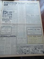 Vatan Gazetesi - 1 Nisan 1954 - Diyarbakır'daki Seçim Kavgası İçin Ciddi Tedbirler Alındı - Başbakan Adnan Menderes - Samet Ağaoğlu - Celal Bayar İş Bankası Delegelerle Görüştü - Migros Anlaşması Bugün İmzalanacak - Duhamel'in Konferansı - NATO Kalkan 1 Tatbikatı Başladı - Etibank'ın Afişleri Propaganda Sayıldı - Dünya Bankası İle Anlaşmazlık Yok - Seçim Suçları 3 - Denizde İsyan Yazan Herman Wouk Yazı Dizisi - Yahya Kemal Beyatlı Hasta - İtalyan Artistleri Bugün Geliyorlar - General Ali Fuat Cebesoy'un Siyasi Hatıraları Yazı Dizisi - Kore Değiştirme Birliği İzmir'de Toplandı - Film Yıldızı Belgin Doruk Puro Tuvalet Sabunlarını Tavsiye Ediyor - Gripin - Buffalo Otomobil Traktör Ve Kamyon Lastikleri - Arı Unları - Doğubank