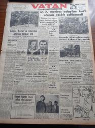 Vatan Gazetesi - 6 Nisan 1954 - Kasım Gülek Celal Bayar'ın Amerika Gezisini Tenkid Etti - Demokrat Parti Merkez Adayları Kati Olarak Tespit Edilemedi - Adana'da Uçak Kazasında Ölenlerin Cenaze Töreni Ankara'da Yapıldı - Karaşi Andlaşması - Amiral Sadık Altıncan Washington'da - Hidrojen Bombası Avam Kamarasında Görüşüldü - Denizde İsyan Yazan Herman Wouk Yazı Dizisi - Yavru Kurtlar Gösteri Yapacak - Akşam Gazetesi Muharriri Cemalettin Bildik'in Cenazesi Kaldırıldı - General Ali Fuat Cebesoy'un Siyasi Hatıraları Yazı Dizisi - Gripin - Emniyet Sandığı - Jigolo Yazan Daniel Harper Yazı Dizisi - Hotpoint Amerikan Buzdolabı - Sanatkar Lale Oraloğlu Puro Tuvalet Sabunları Kullanıyorum Diyor - Genç Milli Takım Bugün Almanya'ya Gidiyor - Antrenör Cihat Arman - Türkiye İş Bankası - İstanbul'da Seçim Faaliyeti - Millet Partisi - General Sadık Aldoğan