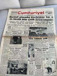 CUMHURİYET GAZETESİ 2 EYLÜL 1949-MARSHALL PLANINDAN DOLAYI BİZE 61.700.000 DOLAR AYRILDI-ORDUMUZ ZAFER GÜNÜNÜ TEBRİK-HANIMELİ EYLÜL SAYISI ÇIKTI-BİR YURT YAZISI-TONiQUE BERK-KIWI DARK TAN-TUTUM BANKASI-HACI BEKİR ŞEKER VE LOKUMLARDIR.-DR.M.OSMAN SAKA-OPERATÖR RIZA ÜNVER-BERİN ÇOCUK TERZİSİ