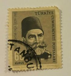 Mektup Zarfından Kesilmiş  / Postadan Geçmiş Pul Filateli - İstanbul Damgalı - AHMET MUHTAR PAŞA  (1839-1918)  - 60 KURUŞ - Türkiye Cumhuriyeti