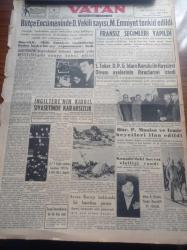 Vatan Gazetesi - 3 Ocak 1956 - Bütçe Encümeninde Devlet Vekili Sayısı Milli Emniyet Tenkid Edildi - Başvekil Adnan Menderes Milli Emniyet Vazifelerini İfadan Başka Bir Şey Yapmamıştır Dedi - Sabahattin Toker Demokrat Parti Genel İdare Kurulu ile Haysiyet Divanı Üyelerinin İhraçlarını İstedi - İngiltere'nin Kıbrıs Siyasetinde Kararsızlık - 6/7 Eylül Yardım Komitesi 1955'te 6.394.186 Lira Dağıttı - Hürriyet Partisi Manisa Ve İzmir Heyetleri İlan Edildi - Fırtınalı Gece Yazan Orhan Kemal Yazı Dizisi - Resmi Arabalar Hususi İşlerde Kullanılmayacak - Hilton Oteli - Çelikpalas'ta Neşeli Bir Yılbaşı Geçirildi - Radyo Bulmaca - Şampiyonluğun Çilesi Yazan Rocky Marciano - Cenubi Amerika Futbol Şampiyonası Yapılmayacak Mı - Opon Ağrı Kesici - Fenerbahçe'nin Mağlubiyeti Beklenilmeyen Bir Netice Değildir - Film Yıldızı Nevin Aypar Puro Tuvalet Sabunlarını Tavsiye Ediyor