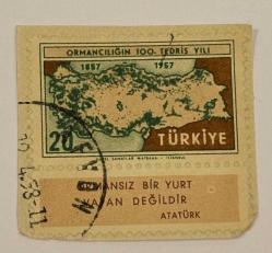 Mektup Zarfından Kesilmiş  / Postadan Geçmiş Pul Filateli - Afyon 12 Nisan 1958 Damgalı - ORMANCILIĞIN 100.TEDRİS YILI - 20 PARA - Türkiye Cumhuriyeti