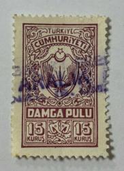 Mektup Zarfından Kesilmiş  / Postadan Geçmiş Pul Filateli - Aralık Damgalı - DAMGA PULU - 15 KURUŞ - Türkiye Cumhuriyeti