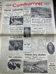 CUMHURİYET GAZETESİ -3 NİSAN 1943-HAYAT PAHALILIĞI-DÜNYA SULHÜ İÇİN-BALKANLARDA HARP OLABİLİRMİ- HALİÇ TEMİZLENİYOR-PAŞANIN KIZI TAKSİM SİNEMASI-MELEK SİNEMASINDA RİO GECELERİ-MAKSİM-KAMİL TEKİN ŞEHZADEBAŞI TURAN TİYATROSUNDA-GRİPİN