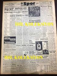 GÜNLÜK SPOR GAZETESİ - 24 MART 1958 - BASKETBOLDA GALATASARAY FENERBAHÇE'Yİ 65 - 61 YENDİ - BEŞİKTAŞ, GÖTEBURG'U 6-4 YENDİ - ANKARA'DA İKİNCİ BALKAN KROSUNU YUGOSLAV MİHALİÇ KAZANDI - İSMET ATLI DAVASINDAN VAZGEÇTİ - ZAKOPANE'DE YAPILAN KAYAK MÜSABAKASINDA DUVİLLARDA SLALOM ŞAMPİYON OLDU - 1958 İTALYA LİGLERİNDE JUVENTUS FAVORİ JOHN CHARLES GOL KRALI - KARA BOMBA JOE LOUIS - MARLENE MATTHEWS - KARAGÜMRÜK 4 - 0 ANADOLU - AMATÖR KÜMELER - KRİSTAL DROPS - AT YARIŞISI SONUÇLARI - BALKAN ATLETİZM ŞAMPİYONASINA KATILMIYORUZ