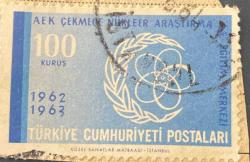 Mektup Zarfından Kesilmiş  / Postadan Geçmiş Pul Filateli - Damgalı - AEK ÇEKMECE NÜKLEER ARAŞTIRMA 1962-1963, 100 KURUŞ - Türkiye Cumhuriyeti