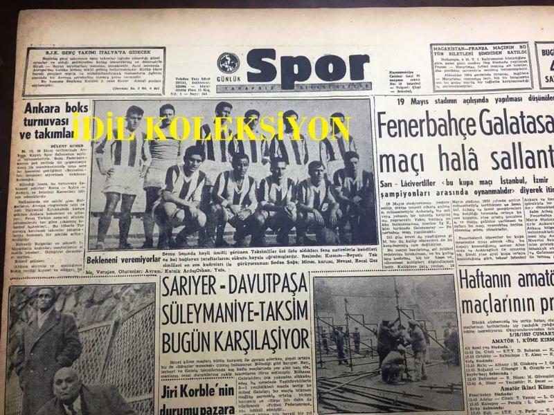 GÜNLÜK SPOR GAZETESİ EKİM 1957 GALATASARAY, BEYKOZ MAÇI