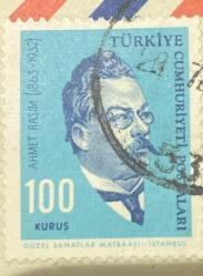 Mektup Zarfından Kesilmiş  / Postadan Geçmiş Pul Filateli - Damgalı - AHMET RASİM , 100 KURUŞ - Türkiye Cumhuriyeti