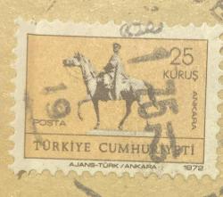 Mektup Zarfından Kesilmiş  / Postadan Geçmiş Pul Filateli - 1975 Damgalı - ATLI ATATÜRK ANKARA, 25 KURUŞ - Türkiye Cumhuriyeti