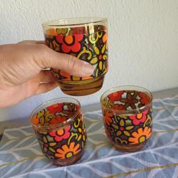 Amber Cam,Cicek Desenli Alman Bardak Lotu 3'lü