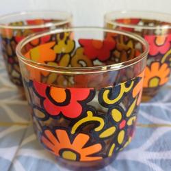 Amber Cam,Cicek Desenli Alman Bardak Lotu 3'lü