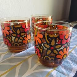 Amber Cam,Cicek Desenli Alman Bardak Lotu 3'lü