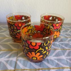 Amber Cam,Cicek Desenli Alman Bardak Lotu 3'lü