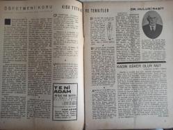 Yeni Adam Siyasi, Edebi ve Tarih Dergisi - 22 Eylül 1936 - Sayı:147 - Öğretmeni Koru - İsmail Hakkı Baltacıoğlu - Kısa Tetkik ve Tenkitler - Dr. Hulusi Fırat - Kadın Asker Olur mu? - Fonksiyonel Terbiye - Dr. Clap Parede - İç Sosyete Haberleri - Türk Sporunun Tarihi - Niğde ve Diyarbakır'da - Gaziantep Halkevi - Balkan Hekimler Birliği - Politika Aleminde Olanlar - Dış Sosyete Haberleri - Almanya'da Din Gerginliği Kalmadı - Alman Masonları İçin - İlk Negro Hakim - Yeni Moskova Stadı - Malta'nın Yeni Anayasası - Uyku Nedir? - Niçin Uyuruz? - Emile Malespine - Kültür Haberleri - Bir Delikanlıya Açık Mektup - Arnavutluk - Frankburgluların Zar Oyunu - Kitap Haberleri - Eberhard Wolfgang Möller - Hayatım - İsmail Hakki Baltacıoğlu - İlim ve Teknik Haberleri - Antoine Meillet'in Ölümü - Ray ve Yol - Ekonomi Haberleri - Kayseri Fabrikası - İstanbul'un Giret ve Çıkalı fotoğraf ve haberi - Tam Takım Dergi