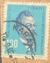 Mektup Zarfından Kesilmiş  / Postadan Geçmiş Pul Filateli - 1966 Damgalı - AHMET RASİM,100 KURUŞ - Türkiye Cumhuriyeti