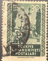 Mektup Zarfından Kesilmiş  / Postadan Geçmiş Pul Filateli - Damgalı - BURSA EMİRSULTAN CAMİİ, 30 KURUŞ - Türkiye Cumhuriyeti