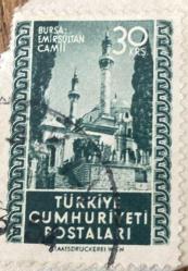 Mektup Zarfından Kesilmiş  / Postadan Geçmiş Pul Filateli - Damgalı - BURSA EMİRSULTAN CAMİİ, 30 KURUŞ - Türkiye Cumhuriyeti