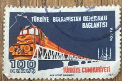 Mektup Zarfından Kesilmiş  / Postadan Geçmiş Pul Filateli - Damgalı -TÜRKİYE-BULGARİSTAN DEMİRYOLU BAĞLANTISI, 100 KURUŞ - Türkiye Cumhuriyeti