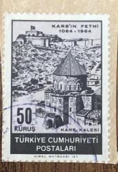 Mektup Zarfından Kesilmiş  / Postadan Geçmiş Pul Filateli - Damgalı - KARS KALESİ KARS'IN FETHİ 1064-1964, 50 KURUŞ - Türkiye Cumhuriyeti