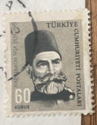Mektup Zarfından Kesilmiş  / Postadan Geçmiş Pul Filateli - Damgalı - AHMET MUHTAR PAŞA, 60 KURUŞ - Türkiye Cumhuriyeti