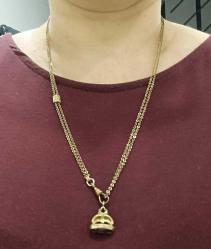 Antika Altın Dolgu Ametist İmitasyonu Taşlı Cep Saati Kösteği Kolye  0001