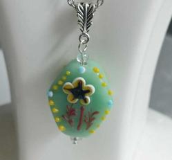 El Yapımı Lampwork Çivit Mavisi Cam ve Kristal Taşlı Gümüş Kaplama Kolye