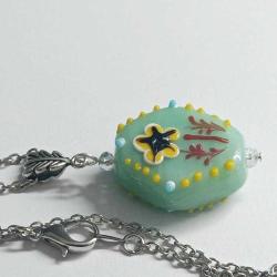 El Yapımı Lampwork Çivit Mavisi Cam ve Kristal Taşlı Gümüş Kaplama Kolye