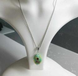 El Yapımı Lampwork Çivit Mavisi Cam ve Kristal Taşlı Gümüş Kaplama Kolye