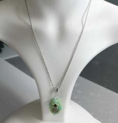 El Yapımı Lampwork Çivit Mavisi Cam ve Kristal Taşlı Gümüş Kaplama Kolye