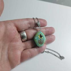 El Yapımı Lampwork Çivit Mavisi Cam ve Kristal Taşlı Gümüş Kaplama Kolye