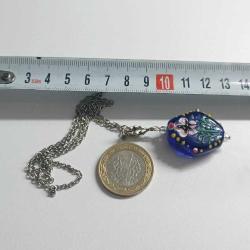 El Yapımı Lampwork Çivit Mavisi Cam ve Kristal Taşlı Gümüş Kaplama Kolye