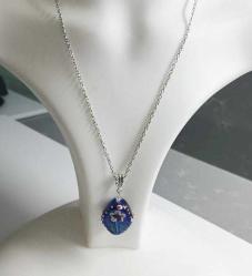 El Yapımı Lampwork Çivit Mavisi Cam ve Kristal Taşlı Gümüş Kaplama Kolye