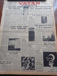 Vatan Gazetesi - 11 Ocak 1954 - Orta Doğu Mevzii Savunma Paktı Kurulacak -  Aziz Mısri Rusya Mısır'a Yardım Edecek Diyor - Millet Partisinin Eski Başkanı Hikmet Bayur Millet Partisinin İçyüzüne Dair İfşaatta Bulundu - Büyük Bir Anket Açıyoruz Seçimde Reyinizi Hangi Partiye Vereceksiniz - Nihat Erim İçin Tahkikat Açılacak - Verem Savaş Haftası Dün Başladı - Berlin Konferansının Yeri Tayin Edilemiyor - Göç Yolları Tıkadı Yazan İlhan Engin Yazı Dizisi - Ölçü Aletleri Nizamnamesi Değiştirildi - Şehir Tiyatrosu - Fotoğraflarla Haberler - Türk Filmi Balıkçı Güzeli Atlas Sinemasında - Cüneyt Gökçer - Ayten Çankaya - Renan Fosforoğlu - Cem Kurt Çizen Bedri Koraman - Yeni Türk Filmi Aramızda Yaşayamazsın - Veba Yazan Albert Camus Yazı Dizisi - Kraliçe Elizabeth'i Ölümle Tehdit Eden Bir Mektup - Basketbol Teşvik Turnuvasını Galatasaray Kazandı - Vefa Adalet'i Mağlup Etti - Good Year Lastikleri - Çapamarka - İdil Koleksiyon