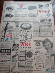 Cumhuriyet Gazetesi - 3 Aralık 1952 -Tepebaşı Gazinosu-Kanun Namına filmi Çemberlitaş ve Turan Sinemalarında-Köy Enstitüleri haberi-Zati Sungur reklamı-Tutum Bankası-Celal Bayar Yunanistan'dan Bu Akşam Dönüyor - Malatyalı Mürtecilerin Korkunç Planları - General Eisenhower'in Kore Seyahati - Ekmekler Hala Esmer Çıkıyor - Süper Mürşid Necip Fazıl Kısakürek Halk Partilileri Kızdırdı - Amerikan Askerî Yardım Heyeti Başkanı General Arnold'un Şehrimizde Dün Söylediği Nutuk - Temenni Tepesinden Kopan Büyük Taşlar Ürgüp'e Düştü - Şehir Dram Tiyatrosunda Bir Hadise - Hitler'e Suikast Nasıl Hazırlandı - Kore'ye Dair Sovyet Teklifi Reddedildi - İki Süngü Arasında Filmi - Sadri Alışık - Mürüvvet Sim - Atıf Kaptan - Volkswagen Halk Arabaları - Puro Tuvalet Sabunları - Gripin - Pan American - Küratin Ağrı Kesici - Marşal Taşlı El Değirmenleri - Arlon Cep Saatleri